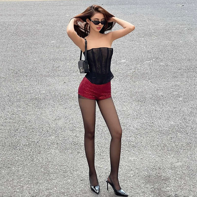 2025 Spring New Women's Solid Color Slim Fit Tube Top Vest Fashion High Waist Shorts Set for Women c76