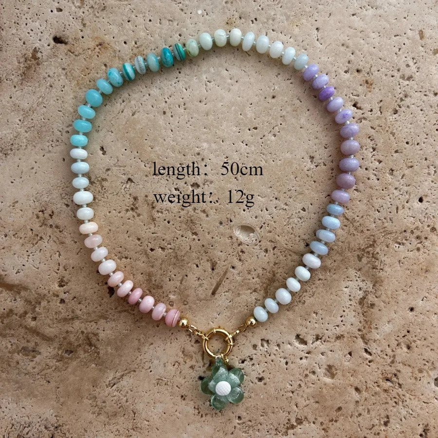 Yori Trendy Handmade Acrylic Rainbow Flower Colorful Beaded Necklace Summer Beach Jewelry Gift 250716