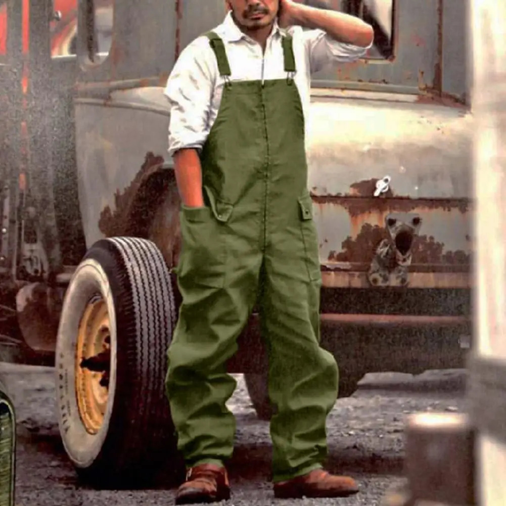 Men Denim Jumpsuit Casual Large Pockets Loose Overalls For Male Retro Loosefitting Cargo Mens Clothing 250725