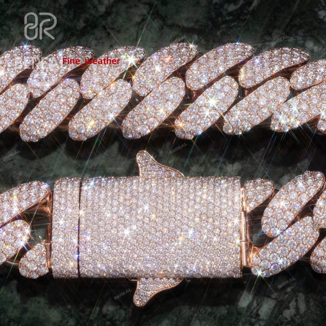 Custom 925 Sterling Silver Cuban Link Necklace Hip Hop Style Iced Out Rose Gold Moissanite Cuban Necklace Fine Men Jewelry