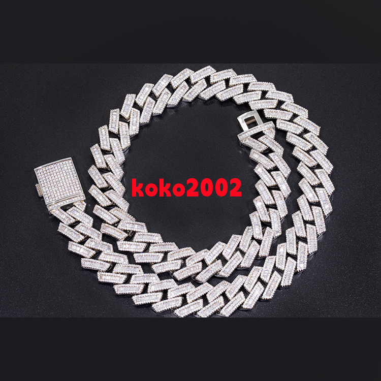 Hot Sale Luxury Vvs baguette Moissanite Chain S925 Pure Silver Cuban Link Chain