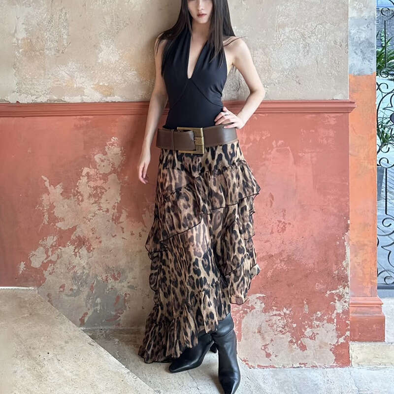 2025 Summer New Women's Street Fashion Leopard Print High Waist Loose Skirt 685