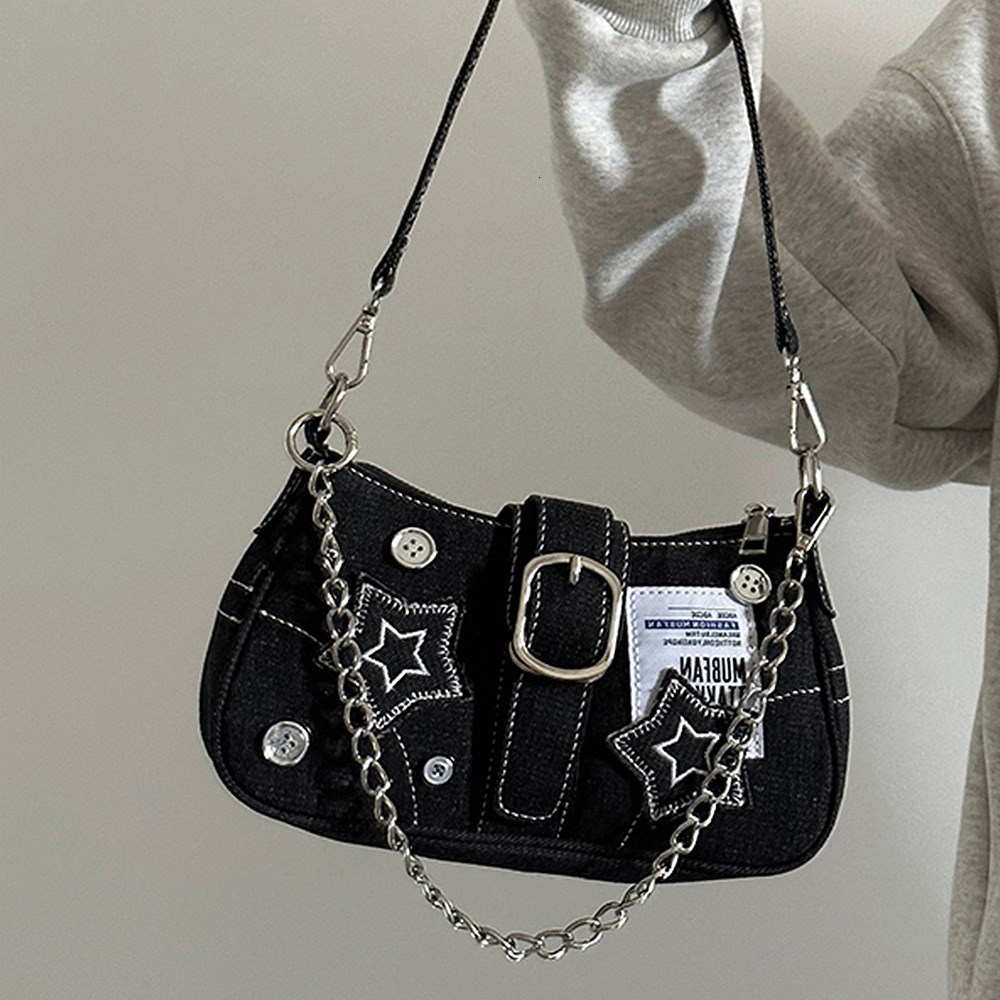 2025 Summer New Women's Shoulder Bag New Trend Spicy Girl Style Chain Canvas Underarm Bag Small Design Summer New Women's Crossbody Bag New 