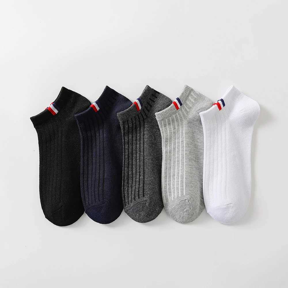 5 Pairs Thin Boat Socks Summer Blending Plain Color Mens Casual Breathable Sweat Absorbing Calibration X250725