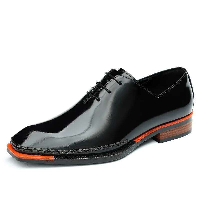 Men High-Gloss Patent Leather Dress Shoes Premium Handcrafted Oxfords with European Square Toe Available in Large Sizes