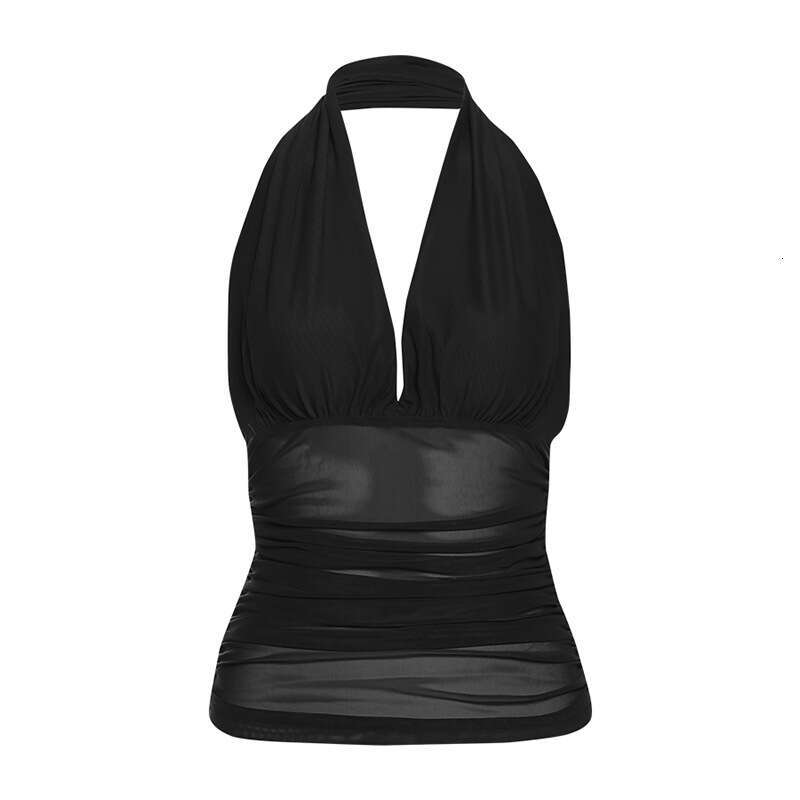 2025 Spring New Women's Solid Color Slim Fit Street Fashion Halter Sexy Backless Tank Top fcc