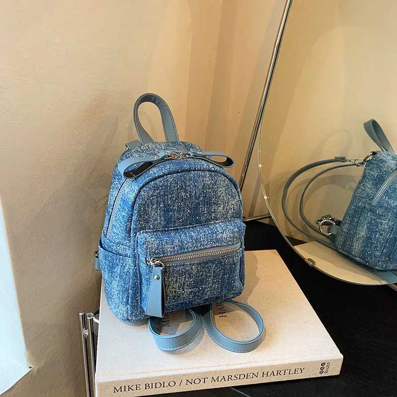 New Women Preppy Style Mini Backpacks Y2K Shiny Student Denim Backpack Girls Fashion Travel Canvas Shopping Shoulder Bag Y250725