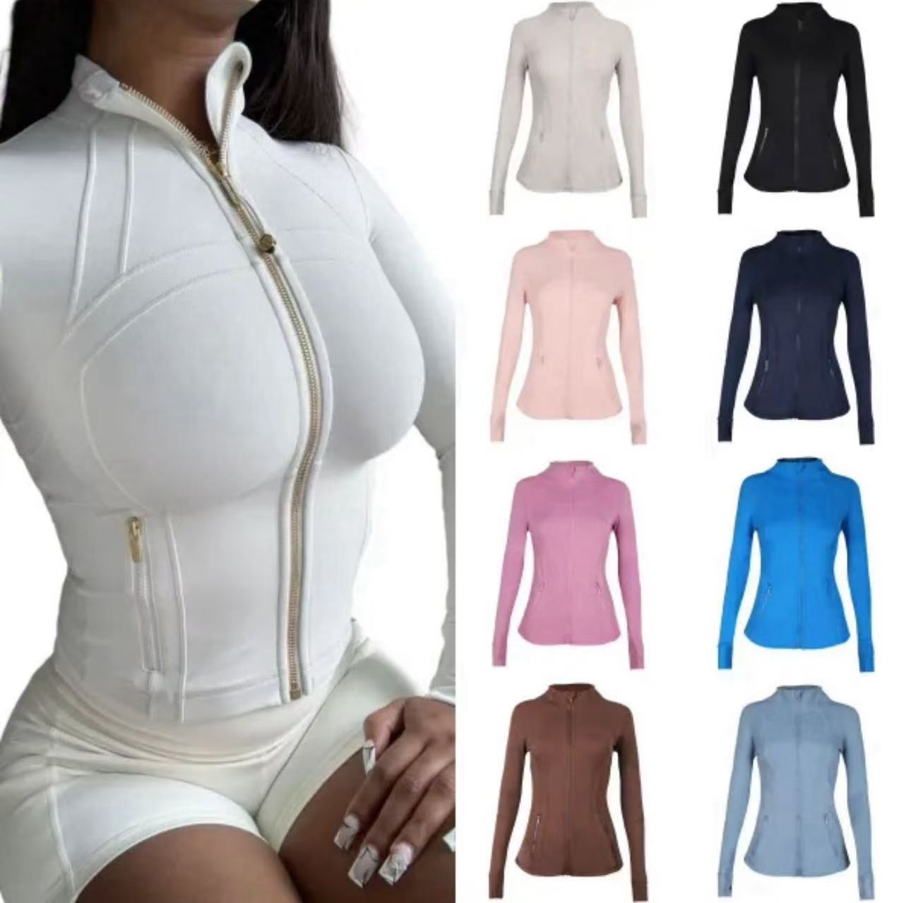 top 5a Women Yoga Jacket Define Workout Sport Coat Fitness gold zipper Jacket Sports Quick Dry Activewear Top Solid Zip Up Sweatshirt Sportwear Hot Sell Sweatshirt