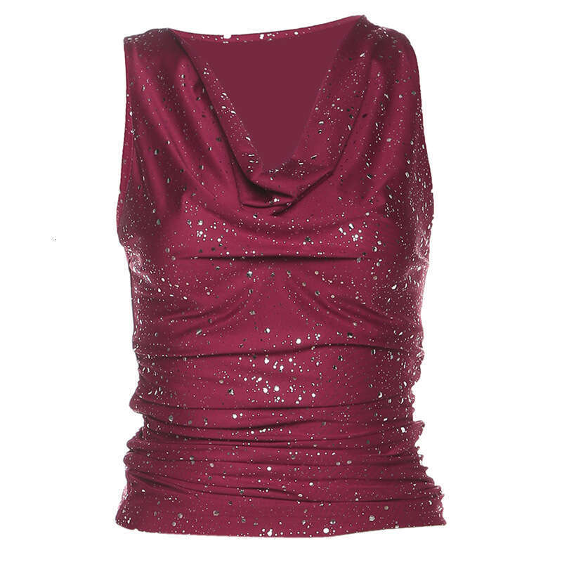 2025 Summer New Style Halter Neck Slim Fit Versatile Shiny Deep V Vest Fashion Sexy Women 66b