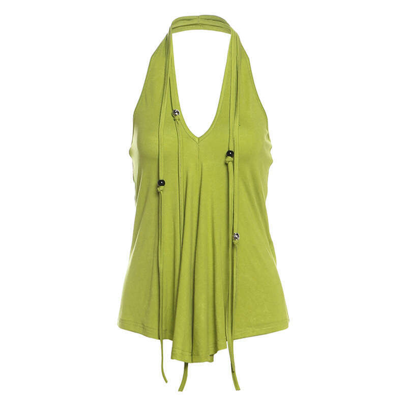 INS Style 2025 Spring New Women's Solid Color Slim Fashion Halter Neck Sleeveless Backless Tank Top 026