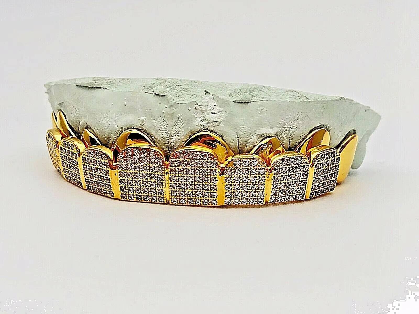 Custom 925 Sterling Silver Fully Stones Moissanite Diamonds Micro Pave Block Diamond Teeth Grillz Fashion Jewelry Gift for Mens