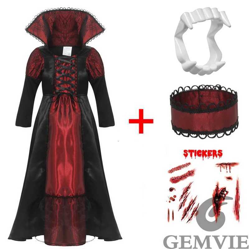Girls Halloween Costume Vampire Dress Up Child Vampiress False Teeth Role Play Carnival Par Cosplay Outfits with Stickers Z250725