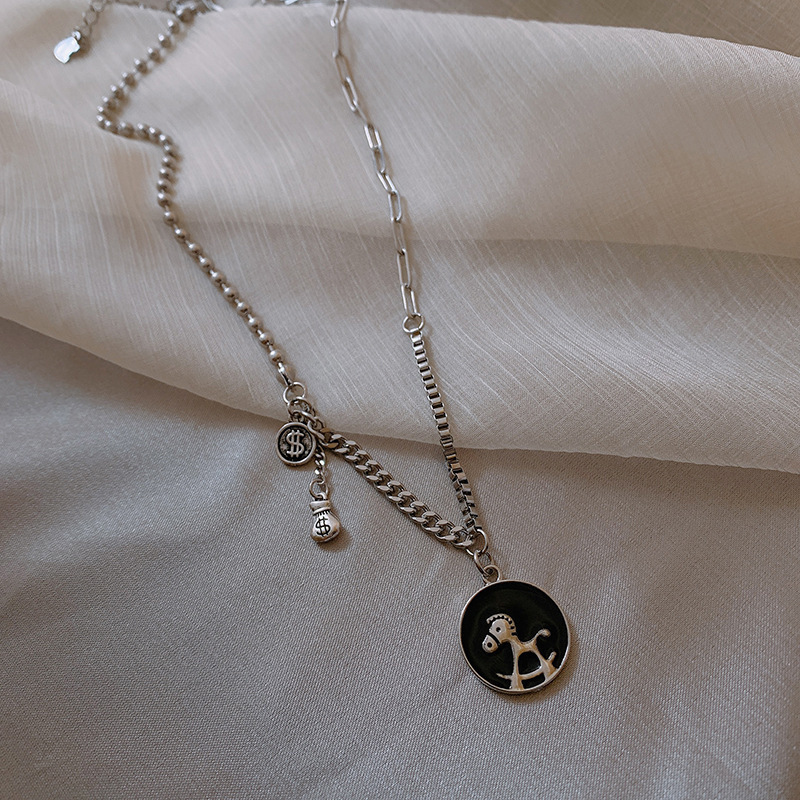 Instantly Rich Coin Money Bag Pony Round Necklace Internet Celebrity Simple Versatile Fashion Trend Sweater Chain Pendant Jewelry for Women