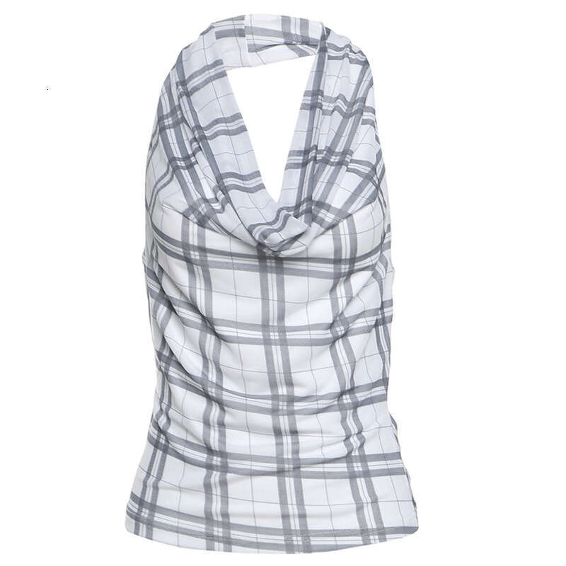 2025 Spring/Summer New Women's Fashion Street Style Sexy Sleeveless Halter Plaid Vest aad