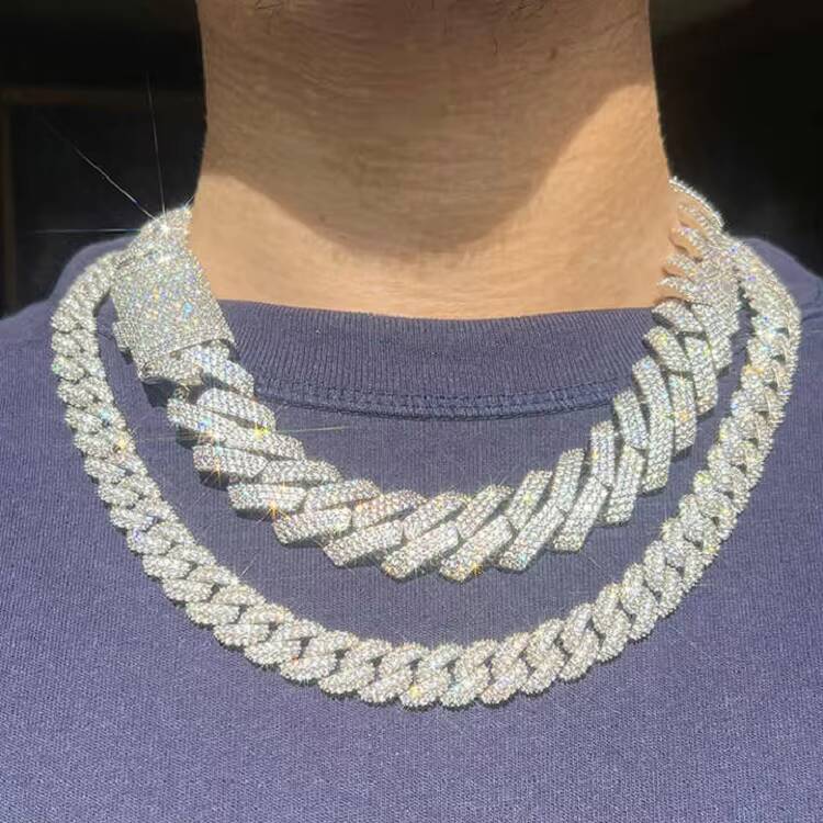 Hip Hop Custom Rapper Style Heavy Chain for Men Vvs Moissanite Necklace Gold 925 Sterling Silver Moissanite Cuban Link Chain