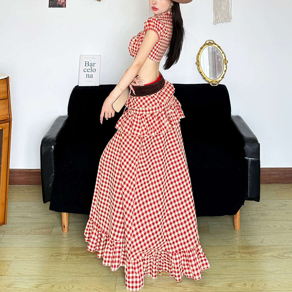 2025 Summer New Sexy Hot Girl Slim Crop Top Irregular High Slit Skirt for Women 659