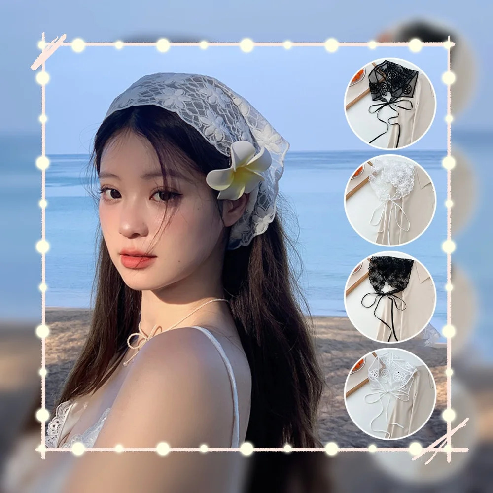 Triangle Lace Scarf Long Ribbon Scrunchie Turban Headscarf Embroidery Floral Lace Wraps Y2K Elegant Countryside Style Hair Scarf 250723