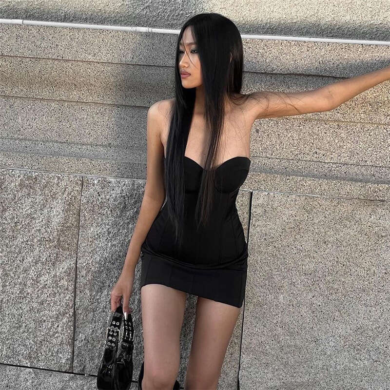 2023 Autumn Winter New Women's Solid Color Sexy Strapless High Waist Bodycon Dress 5ee