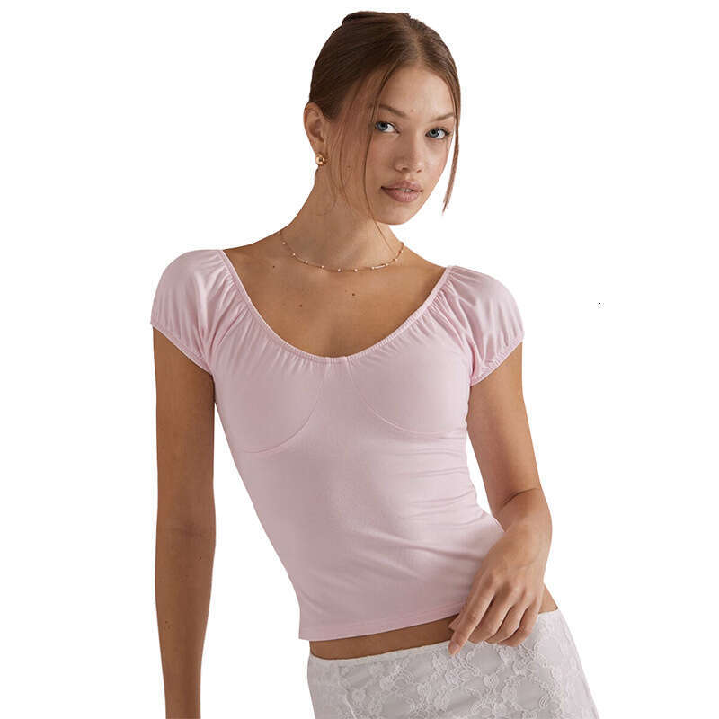 Ytp136 Women's Summer New Solid Color Short Sleeve V-Neck Simple Backless Casual Top T-Shirt B5