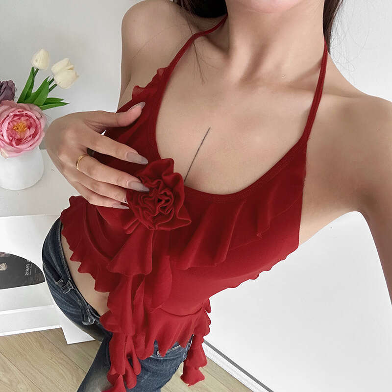 2024 Summer New Women's Solid Color Slim Fit Street Fashion Halter Sexy Backless Tank Top 5e9