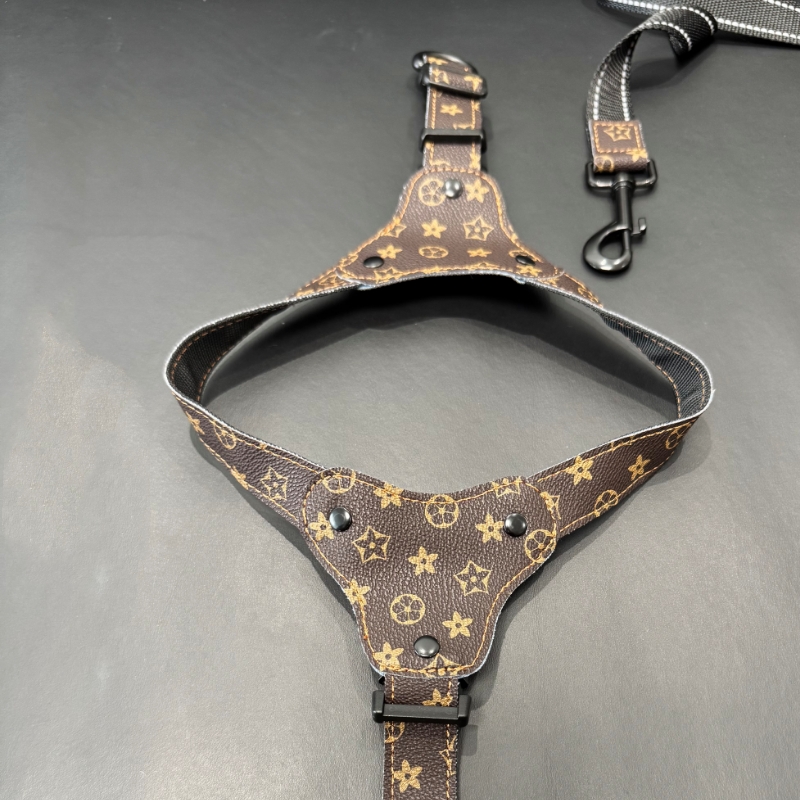 Classic Print Y-Shape Pet Dog Harness and Leash Fashionably Functional Gear for Trendsetting Dogs Everywhere Luxury PU Leather Dog Harness for Small M