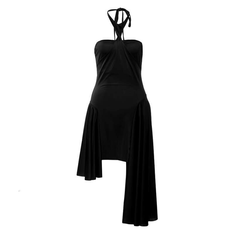 2024 Autumn New Women's Solid Color Slim High Waist Fashion Halter Neck Backless Sleeveless Dress 380