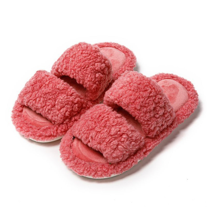Ins New Double Bar Curl Cotton Home Candy Color Indoor Furry Slippers