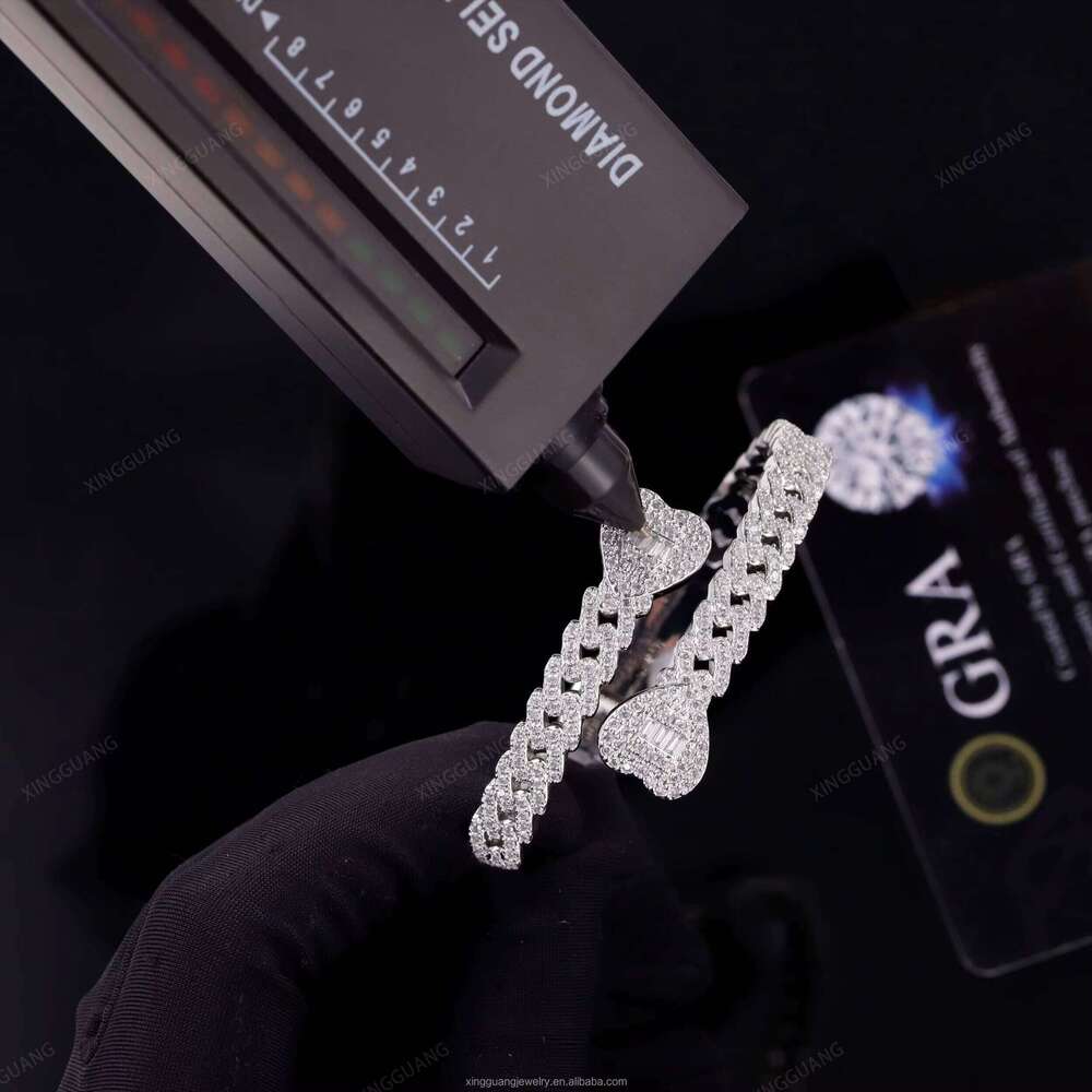 XG Pass Dia Tester Iced Out Cuban Bangles Sier Plated Gold Vvs Moissanite Bracelets for Men
