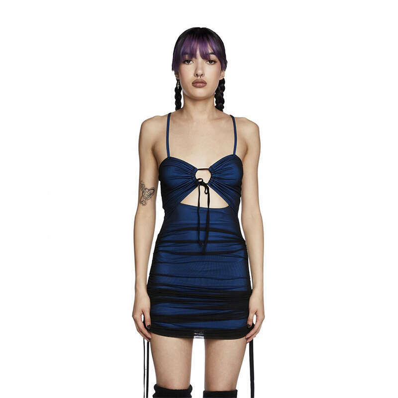 2024 Autumn New Women's Solid Color Slim High Waist Street Fashion Strap Backless Dress 182