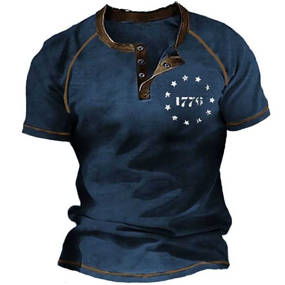 Vintage Button V-neck Navigation T Shirt Short Sleeve Gothic Henley Shirt For Men Oversized Tops Tee Shirt Men Punk Streetwear Y250724
