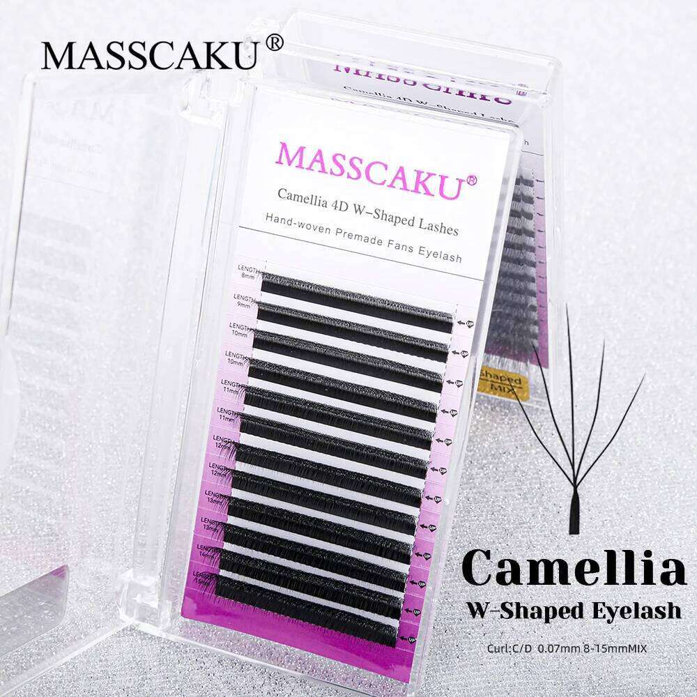 New Arrival Camellia 3D 4D W Shaped Eyelash 0.07mm C D Curl Rapid Bloom Lash Extension Lightweight Fluffy Lashes from MASSCAKU