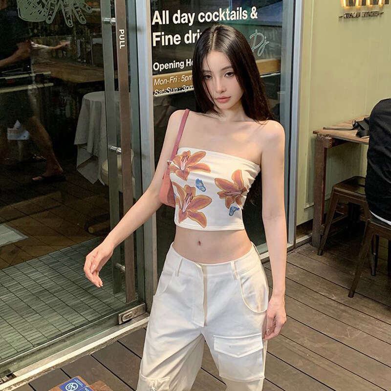 2024 Summer New Women's Fashion Street Style Floral Print Sexy Crop Tube Top 29c