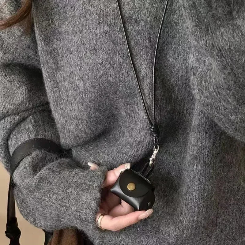 LATS Retro Cute Small Leather Bag Long Necklace for Women Fashion Sweater Chain Neck Hanging Jewelry Versatile Accessory Gift 250716