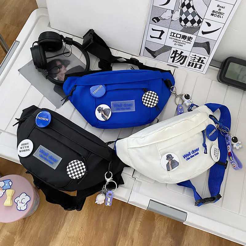 Simple Unisex Shoulder Waist Bag Japanese Small Ch Bag Ladies Shoulder Bag Student Crossbody Bag Badge Decorative Nylon Material Y250724