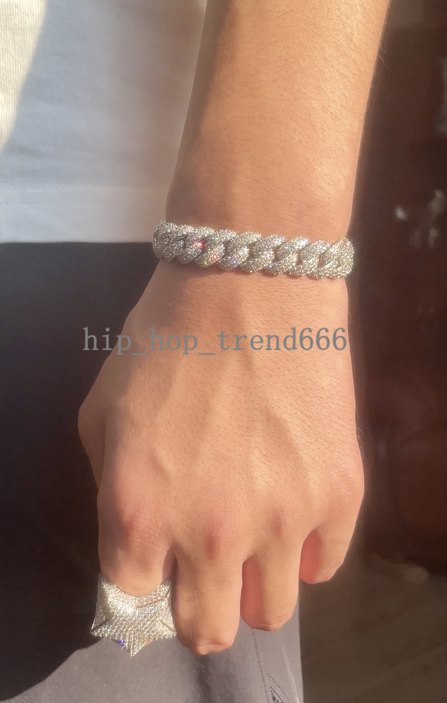 Hip Hop Jewelry S925 Silver 6mm 9mm 13mm Iced Out VVS Moissanite Cuban Chain Bracelet With GRA Certificate