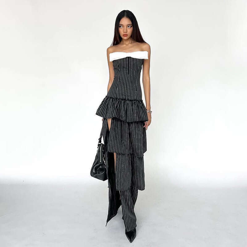 2024 Spring New Women's Solid Color Slim Fit High Waist Fashion Off-Shoulder Tube Dress 064