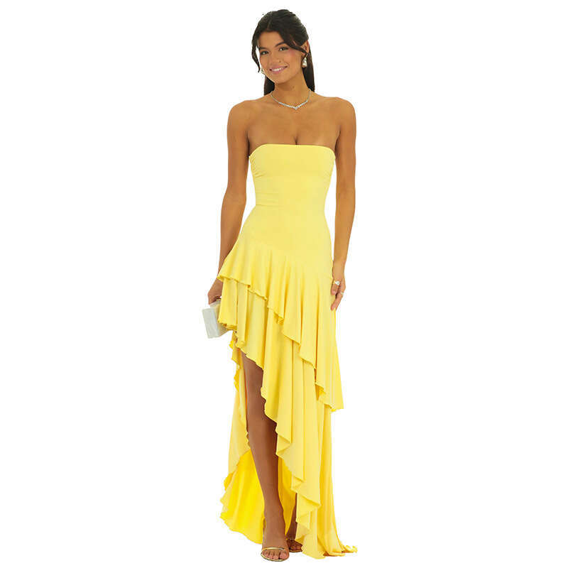 Yds077 Women's Spring/Summer New Sleeveless Sexy Ruffle Off-Shoulder Dress B5
