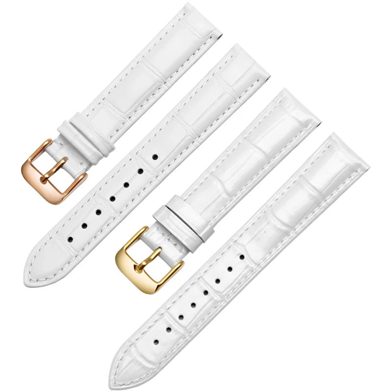 White Strap 12m 14mm 15mm 16mm 17mm 18mm 20mm Rose Gold metal Watch buckle Genuine Leather Women Watchband 250723