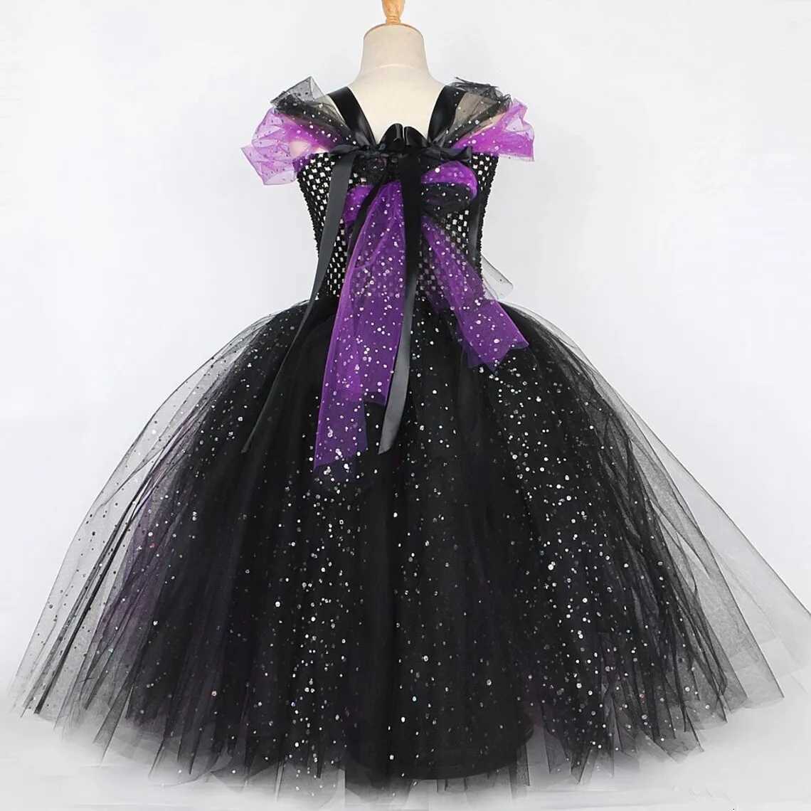 2025 Halloween Festive Par Girls Cosplay Witch Purple Puffy Sleeveless Bat Decoration Dress Girls Classic Festive Clothing Set Z250725