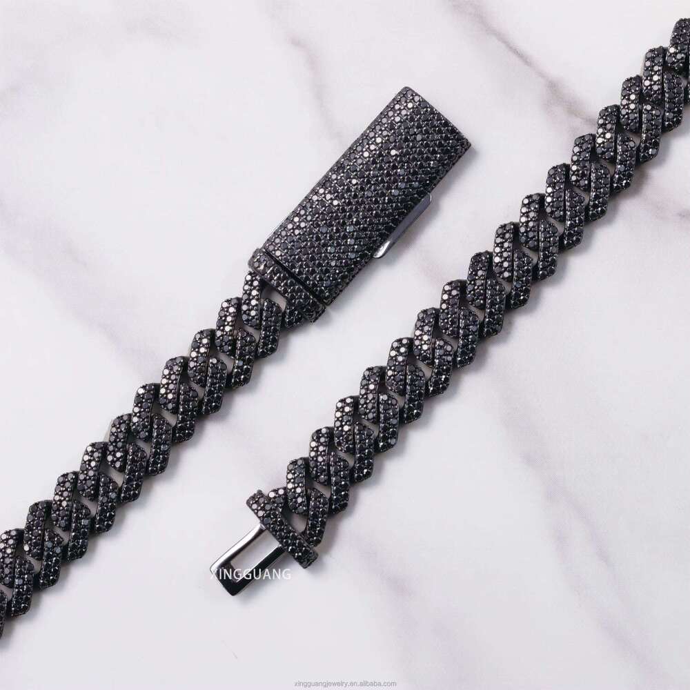 Popular VVS Dia for Men 2rows 10mm 12mm S Black Plated Iced Out Moissanite Cuban Link Chain Hip Hop Necklace