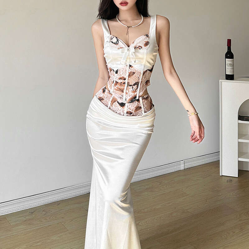 2024 Spring New Women's Solid Color Slim Fit Camisole Fashion High Waist Skirt Set a9f