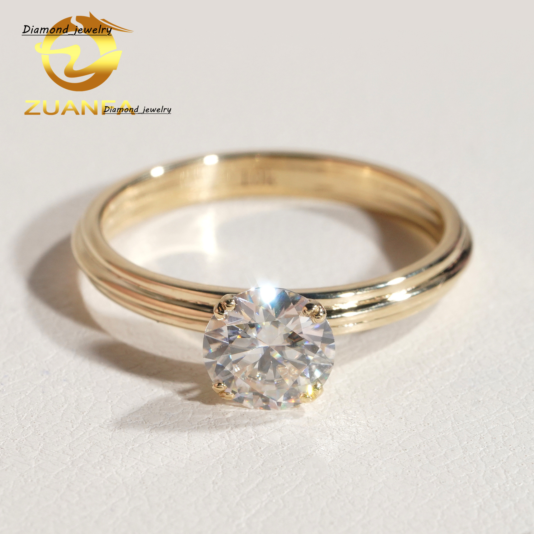 3Row Wedding Ring 10K Gold Solitaire Moissanite Diamond Engagement Ring Pass Diamond Tester Vvs Moissainte Ring