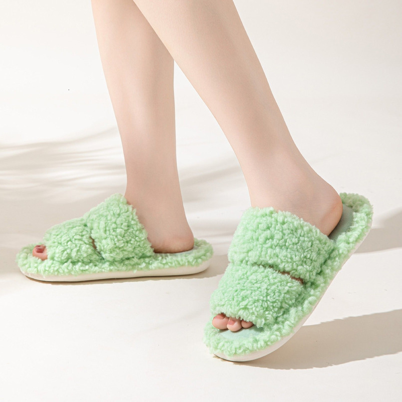 Ins New Double Bar Curl Cotton Home Candy Color Indoor Furry Slippers
