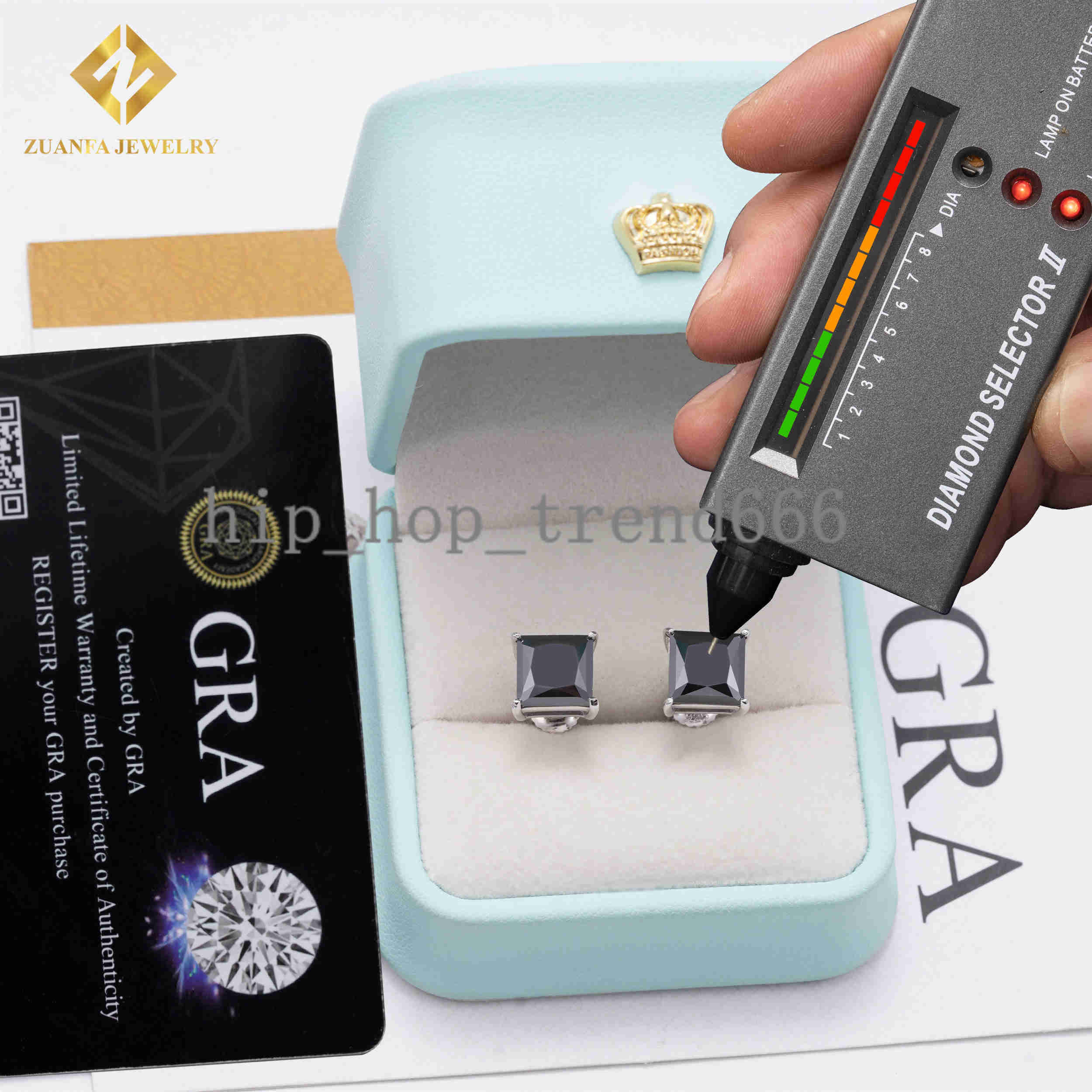 Special Black Moissanite Diamond Hip Hop Stud Earring Princess Cut 925 Sterling Silver Jewelry VVS Moissanite Iced Out Earring