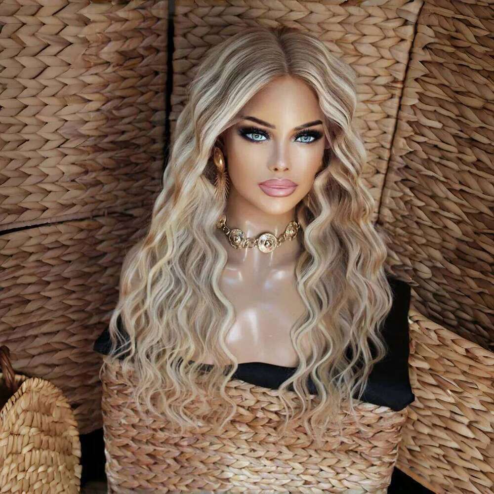 Light Brown Mixed Platinum Blonde Women's wig Glueless Lace Front Synthetic Water Wave Wig Daily Use