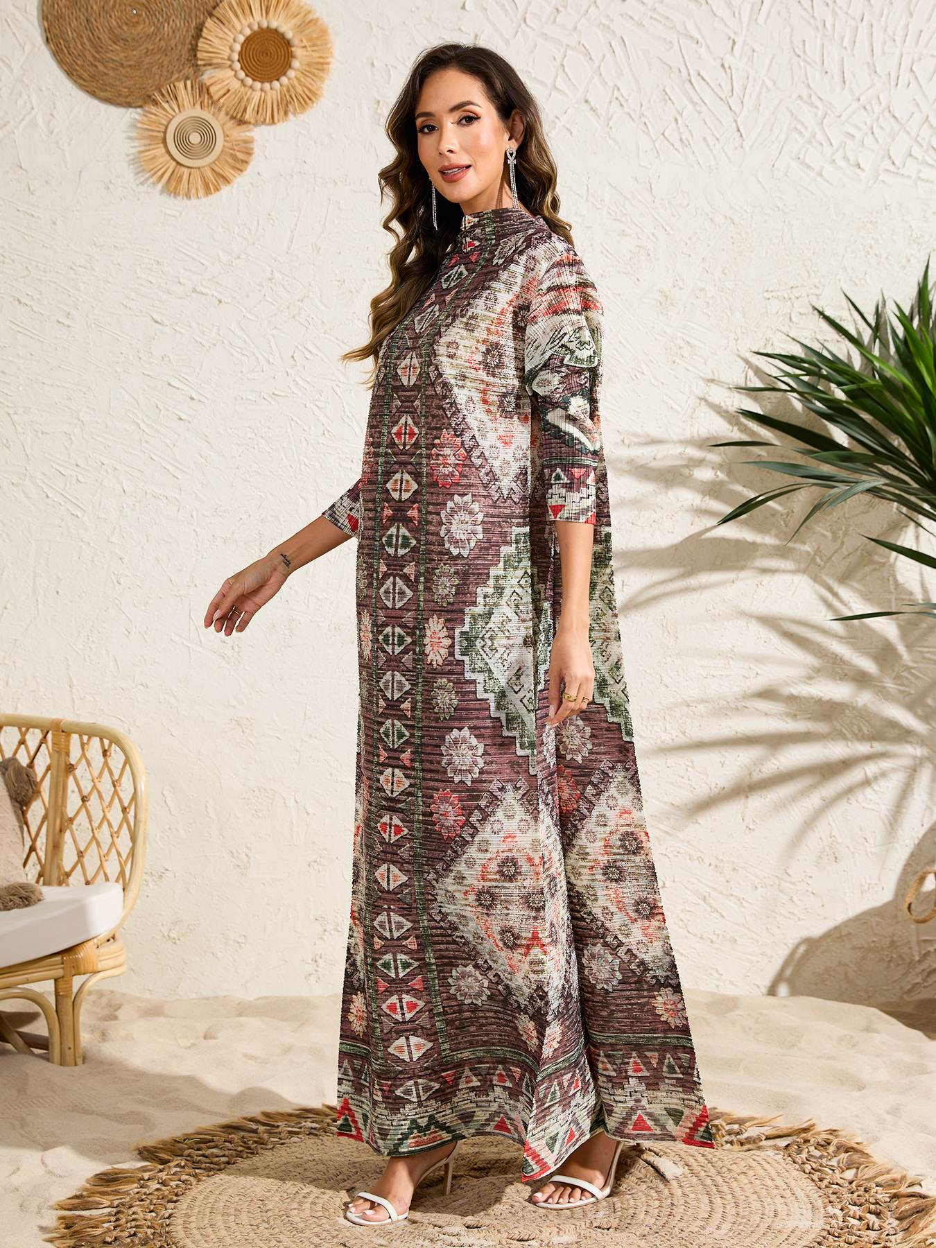 Ethnic Clothing Dress Arab Style Women's Loose-Fit Long-Sleeve Dress with Print NZ016