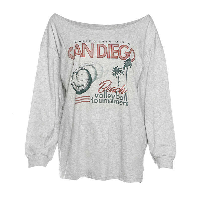 2024 Summer New Women's Fashion Letter Print Long Sleeve Round Neck Loose T-Shirt af4