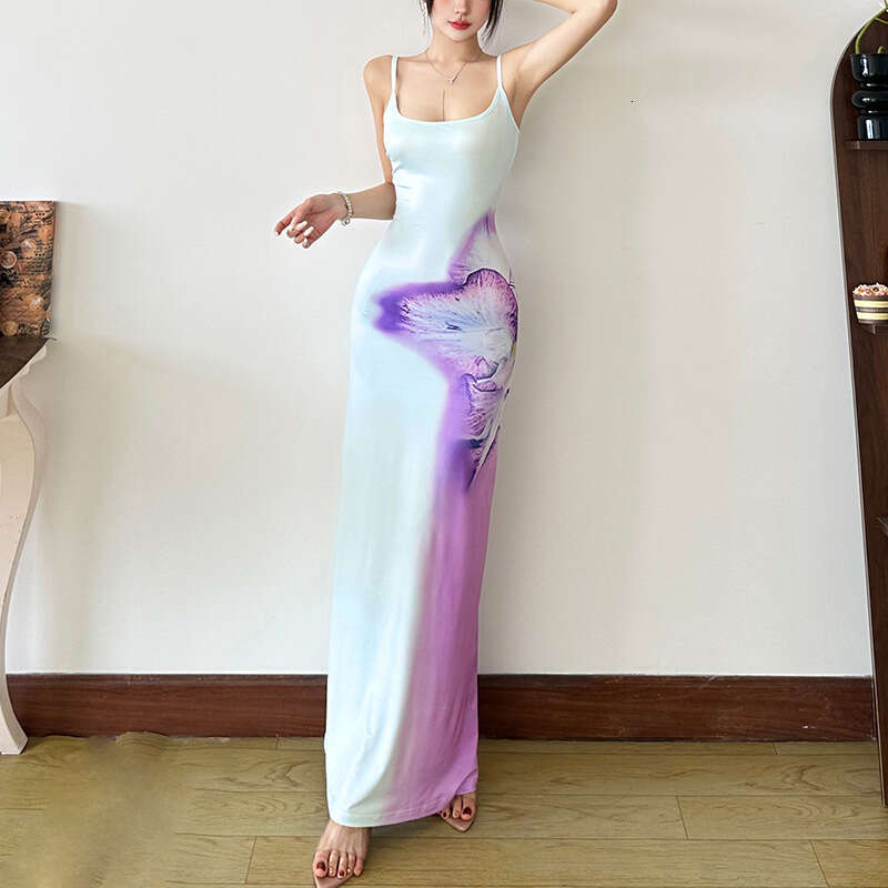 2025 Spring New Women's Solid Color Slim Fit Fashion Off-Shoulder Strap Sleeveless Dress 98e