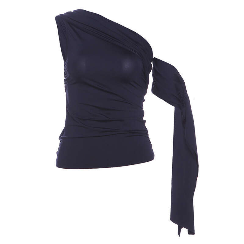 Women's Clothing 2025 Spring Summer New Sexy Off-Shoulder Ribbon Short Sleeve Slim Fit T-Shirt 093