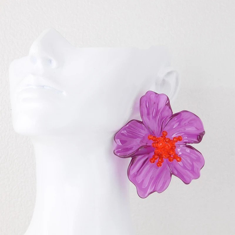 Exaggerated Colorful Acrylic Flower Stud Earrings for Women Fashion Transparent Floral Temperament Beach Jewelry Gift 250715